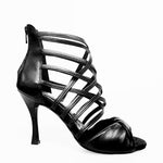 Load image into Gallery viewer, Natalia (360) - Sandalo Alto da Donna in Pelle Nera Tacco a Rocchettino squadrato sottile rivestito in pelle nera
