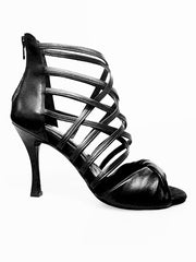 Load image into Gallery viewer, Natalia (360) - Sandalo Alto da Donna in Pelle Nera Tacco a Rocchettino squadrato sottile rivestito in pelle nera
