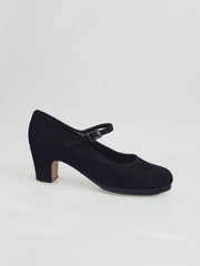 Load image into Gallery viewer, Carmen (B) - Flamenco Decoltè Shoe in Black Suede with Hand Stuffed Nails
