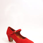 Load image into Gallery viewer, Carmen (B) - Flamenco Decoltè Shoe in Red Suede with Hand Stuffed Nails
