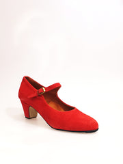 Load image into Gallery viewer, Carmen (B) - Flamenco Decoltè Shoe in Red Suede with Hand Stuffed Nails
