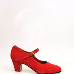 Load image into Gallery viewer, Carmen (B) - Flamenco Decoltè Shoe in Red Suede with Hand Stuffed Nails
