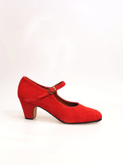 Load image into Gallery viewer, Carmen (B) - Flamenco Decoltè Shoe in Red Suede with Hand Stuffed Nails
