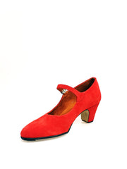 Load image into Gallery viewer, Carmen (B) - Flamenco Decoltè Shoe in Red Suede with Hand Stuffed Nails
