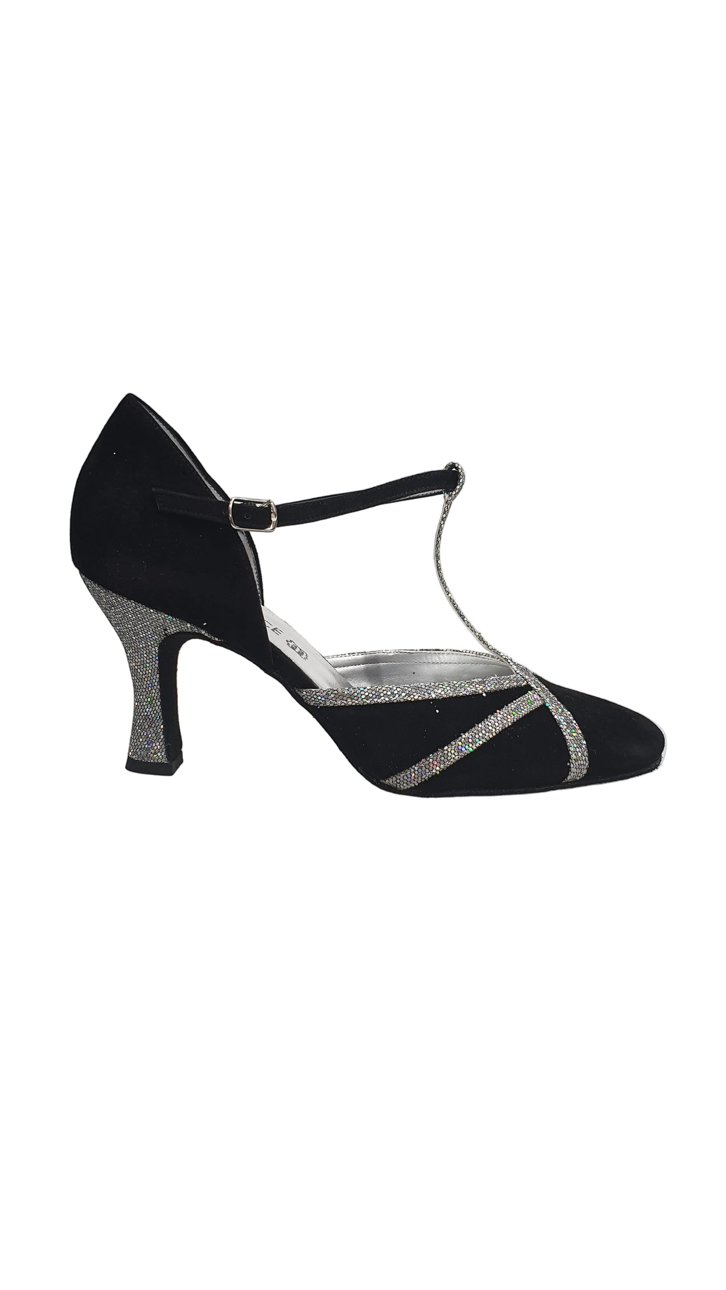 Scarpa semi chiusa in camoscio nero Boreale Silver con dettagli eleganti, ideale per look sofisticati e comfort.