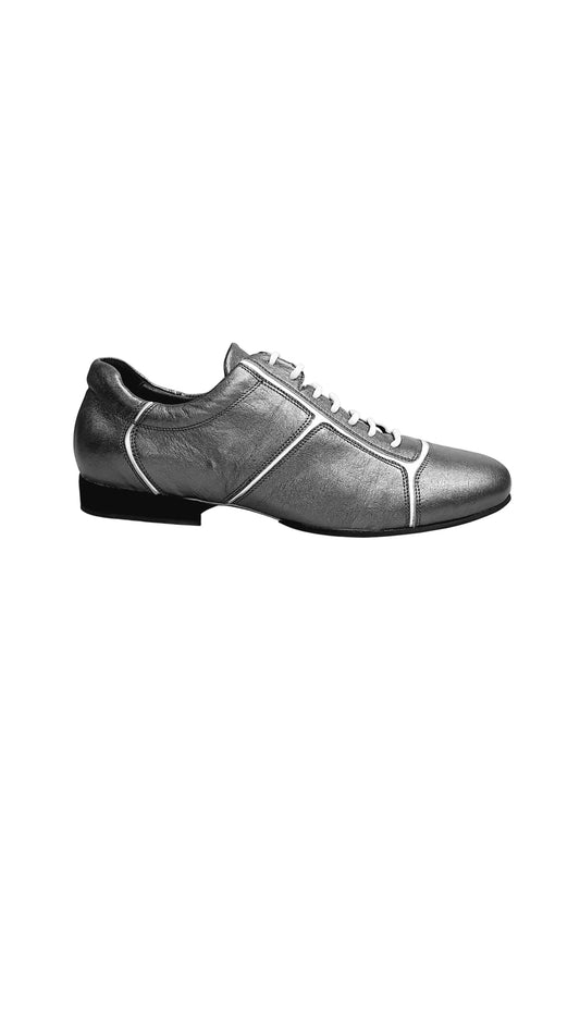 Daniel ? (Movida by WISH DANCE) (115) - Sneaker in Pelle Satinato Melissa Acciaio CDF Inserti vernice Bianca, vista laterale