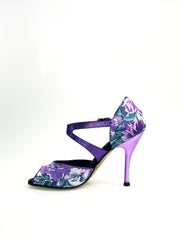 Carica immagine nella Galleria, Leonor (676Y)  - Scarpa da Donna in Raso Seta Fiorato Caracas Lilla
