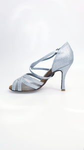 Melany QC (45R QC) - Women's Shoe in Silver Glitter with Mesh Cross Strap at the instep
