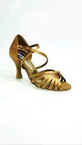 Fabiana (205/7) - Basic Dance Shoe for Woman in Bronze Silk Satin with Spool Heel