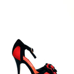 Load image into Gallery viewer, 457H - Woman&#39;s Shoe in Black and Red Suede with Black and Red Suede Flower

