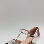 Carica immagine nella Galleria, Linda - Scarpa Basica da Bambina in Glitter Argento con Tallone e Tacco in Pelle Argento
