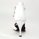 Load image into Gallery viewer, Tatyana (460PW) - Woman&#39;s Sandal in White Leather with Silver Elastics and Silver Laminated Stiletto Heel
