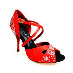 Load image into Gallery viewer, Consuelo Plus QC (32QC SW Plus) - Women&#39;s shoe Red Silk Satin with Swarovski Boreal Cross strap on the instep

