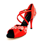 Load image into Gallery viewer, Consuelo Plus QC (32QC SW Plus) - Women&#39;s shoe Red Silk Satin with Swarovski Boreal Cross strap on the instep
