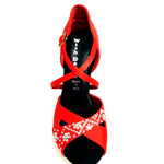 Load image into Gallery viewer, Consuelo Plus QC (32QC SW Plus) - Women&#39;s shoe Red Silk Satin with Swarovski Boreal Cross strap on the instep
