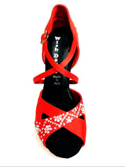 Load image into Gallery viewer, Consuelo Plus QC (32QC SW Plus) - Women&#39;s shoe Red Silk Satin with Swarovski Boreal Cross strap on the instep
