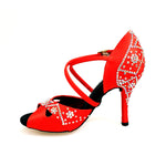 Load image into Gallery viewer, Consuelo Plus QC (32QC SW Plus) - Women&#39;s shoe Red Silk Satin with Swarovski Boreal Cross strap on the instep

