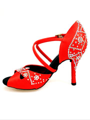 Load image into Gallery viewer, Consuelo Plus QC (32QC SW Plus) - Women&#39;s shoe Red Silk Satin with Swarovski Boreal Cross strap on the instep

