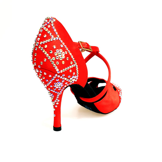 Consuelo Plus QC (32QC SW Plus) - Women's shoe Red Silk Satin with Swarovski Boreal Cross strap on the instep