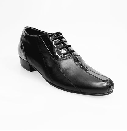 Scarpa da uomo Wish Dance Andrey (005V) con stringhe, modello Oxford in pelle nera con intarsi in vernice nera