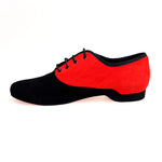 Load image into Gallery viewer, Esteban (MS07) KIMA - Stringata da Uomo chiusura Mod. Oxford in Camoscio Nero e Camoscio rosso Ricamo Kima Nero Forma Tonda
