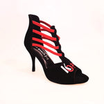 Carica immagine nella Galleria, Lilith (460) K.Open - Scarpa da Donna in Camoscio Nero Elastico Rosso ricamo Kizomba Open
