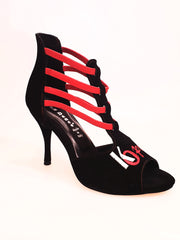 Carica immagine nella Galleria, Lilith (460) K.Open - Scarpa da Donna in Camoscio Nero Elastico Rosso ricamo Kizomba Open
