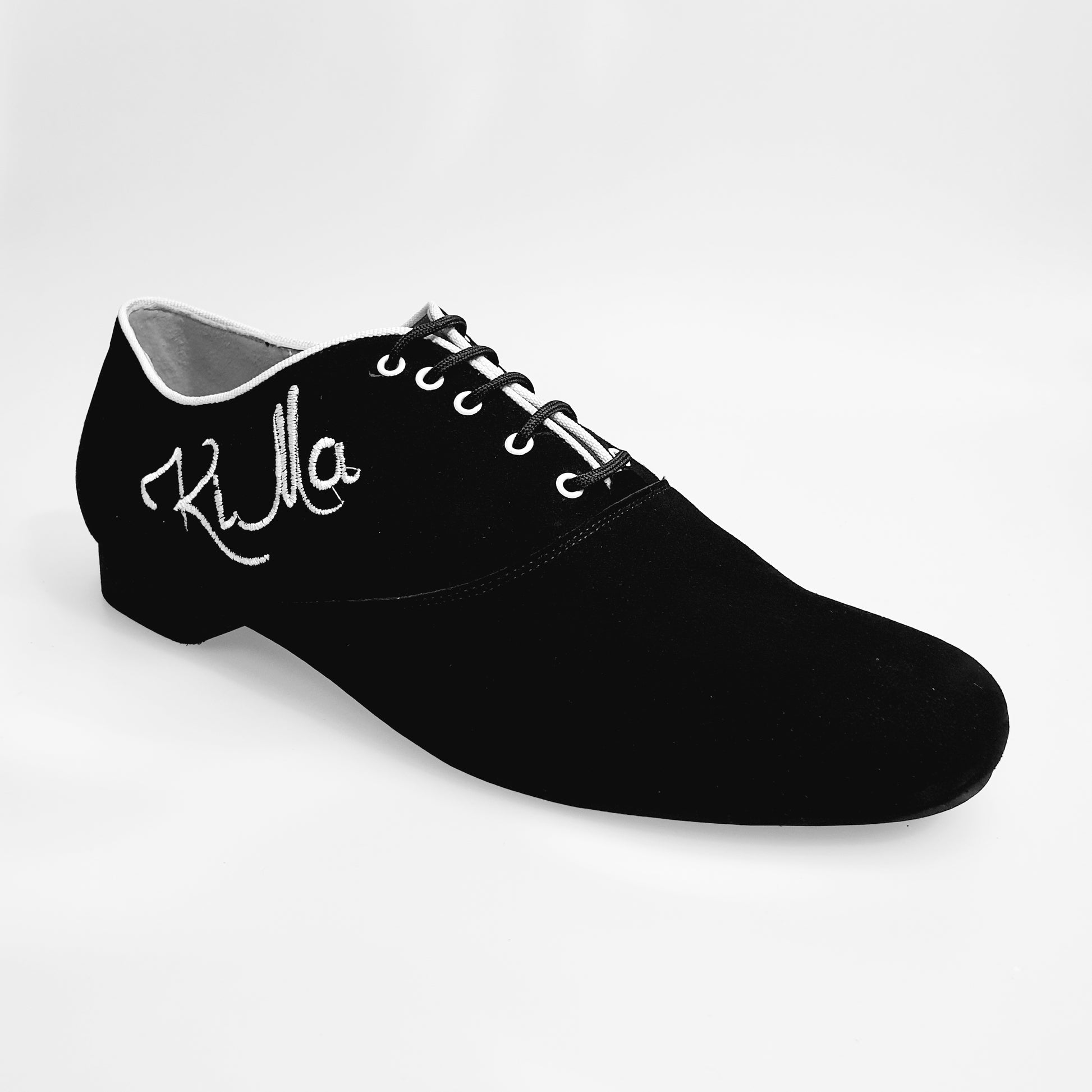 Scarpa da uomo Wish Dance Shop Esteban MS07 KIMA stringata Oxford in camoscio nero con ricamo bianco e forma tonda