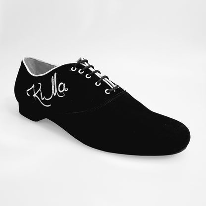 Scarpa da uomo Wish Dance Shop Esteban MS07 KIMA stringata Oxford in camoscio nero con ricamo bianco e forma tonda