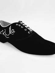 Carica immagine nella Galleria, Esteban (MS07) KIMA - Stringata da Uomo chiusura Mod. Oxford in Camoscio Nero  Ricamo Kima Bianco Forma Tonda