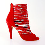 Load image into Gallery viewer, Elizabeth Plus - Sandalo da Donna a Tronchetto con zip beige in Camoscio Rosso e Swarovski Boreali
