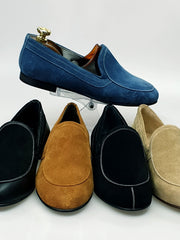 Load image into Gallery viewer, ROMEO (800K) - Mocassino Camoscio Marrone Cammello cuciture cammello foderato in pelle marrone scuro
