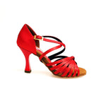 Load image into Gallery viewer, Fabiana (205/7) - Seven Bands Red Silk Satin Basic Dance Shoe with Red Enamel Spool Heel
