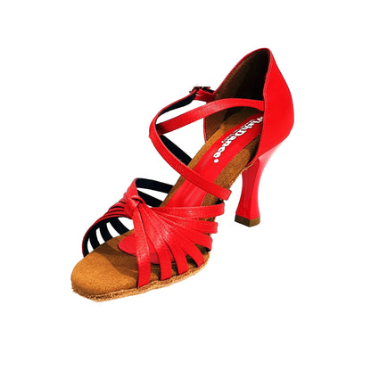 Scarpa da ballo Fabiana Wish Dance Shop, donna, raso e seta rossa, tacco a rocchetto, fascette, elegante e confortevole.