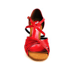 Load image into Gallery viewer, Fabiana (205/7) - Seven Bands Red Silk Satin Basic Dance Shoe with Red Enamel Spool Heel

