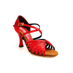 Load image into Gallery viewer, Fabiana (205/7) - Seven Bands Red Silk Satin Basic Dance Shoe with Red Enamel Spool Heel
