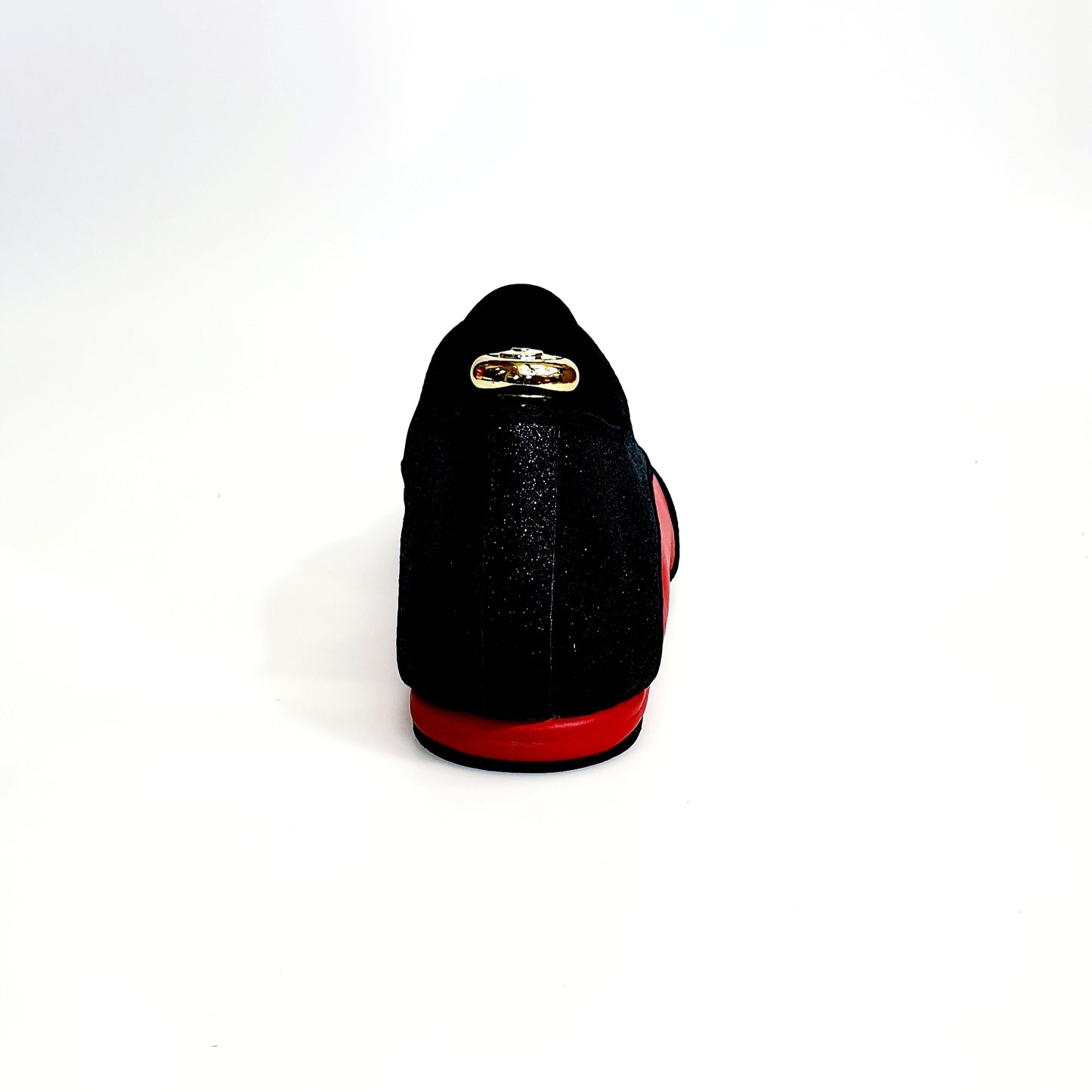 Scarpa jazz Billie Diablo Wish Dance Shop con dettagli glitter nero, pelle rossa e suola avanti e sottolacci per danza.
