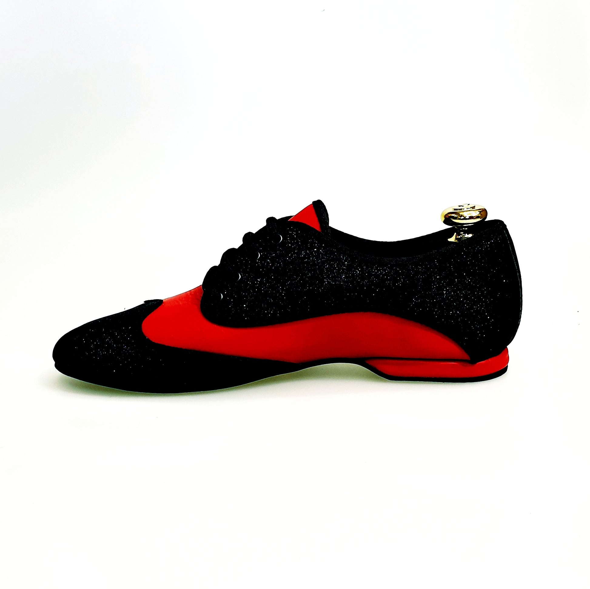 Scarpa jazz Billie Diablo Wish Dance Shop con glitter nero e dettagli in pelle rossa, design elegante e confortevole per ballo.