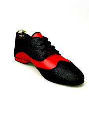 Carica immagine nella Galleria, Billie Diablo - Scarpa Jazz Plus avanti e Sottolacci Glitter nero restante Pelle Rossa
