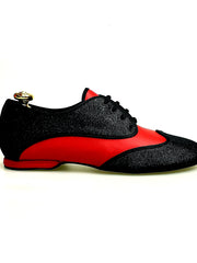 Carica immagine nella Galleria, Billie Diablo - Scarpa Jazz Plus avanti e Sottolacci Glitter nero restante Pelle Rossa
