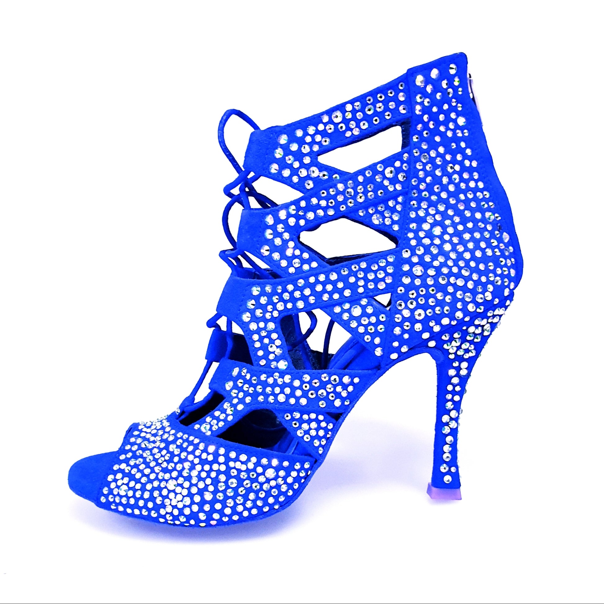 Sandalo a tronchetto Olimpya Extra Plus in camoscio blu royal con dettagli Swarovski Boreali, stile elegante e raffinato.