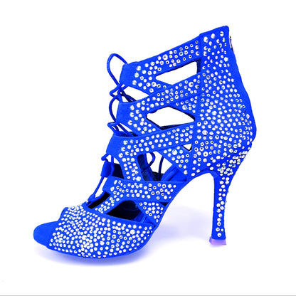 Sandalo a tronchetto Olimpya Extra Plus in camoscio blu royal con dettagli Swarovski Boreali, stile elegante e raffinato.