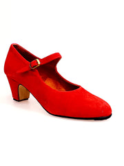 Load image into Gallery viewer, Carmen (B) - Flamenco Decoltè Shoe in Red Suede with Hand Stuffed Nails
