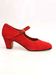 Load image into Gallery viewer, Carmen (B) - Flamenco Decoltè Shoe in Red Suede with Hand Stuffed Nails
