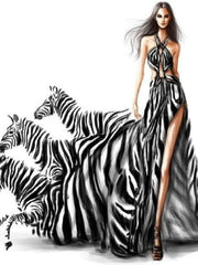 Load image into Gallery viewer, Lilith (460) - Woman&#39;s Sandal in Black Suede with Zebra Silk Satin Heel and Heel
