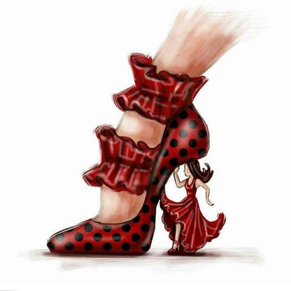 Scarpa decolté da flamenco Carmen Wish Dance Shop in camoscio rosso con chiodi ribattuti a mano, vista frontale.