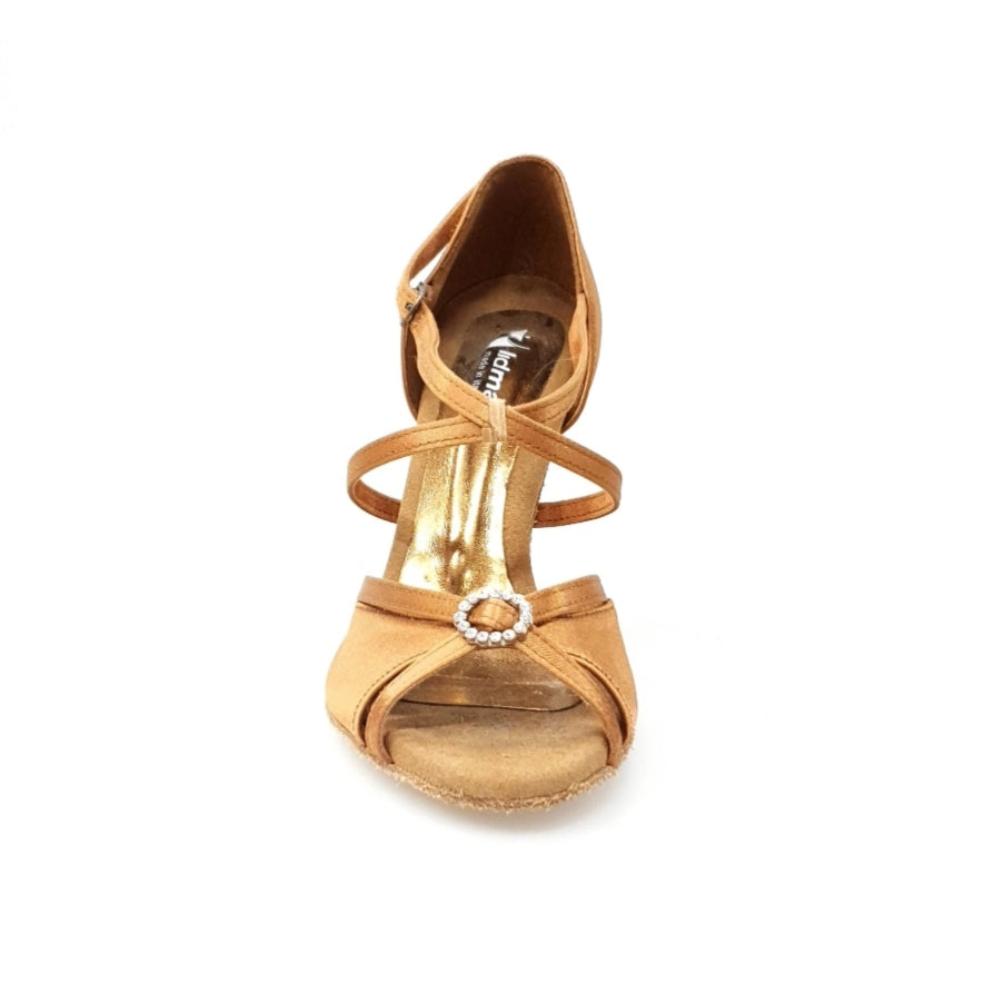 Scarpa donna Zaira 544 in raso seta bronzo con anello Swarovski, elegante calzatura Wish Dance Shop