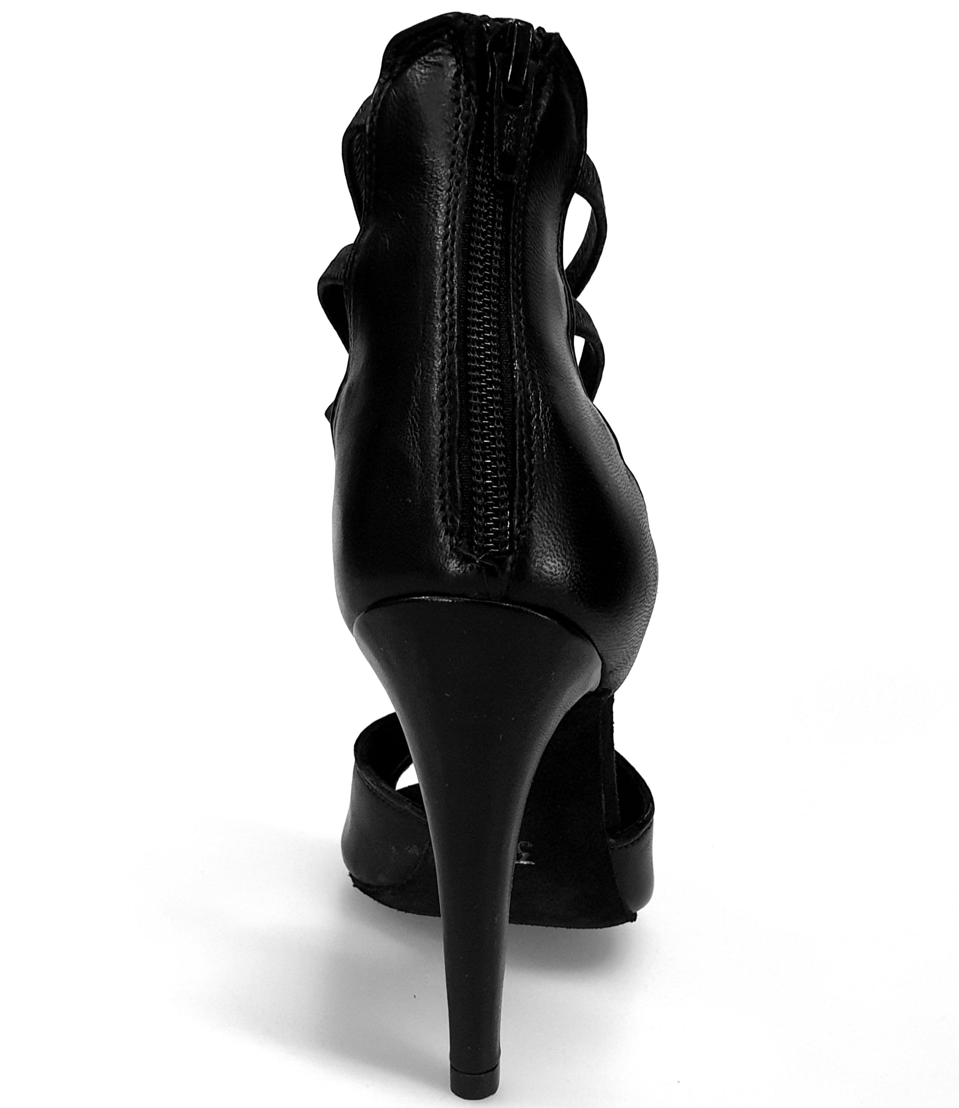 Sandalo donna Lilith Zip in pelle nera con zip sul tallone ed elastici neri, scarpa elegante e comoda di Wish Dance Shop