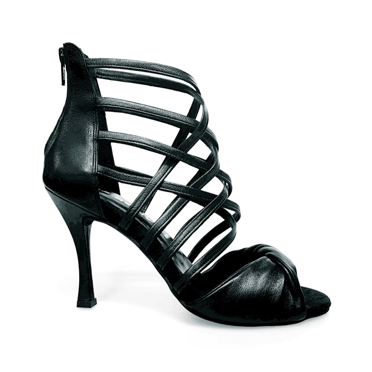 Sandalo donna Natalia (360) Wish Dance Shop in pelle nera con tacco squadrato sottile e rivestimento in pelle nera