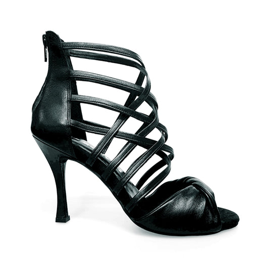 Sandalo donna Natalia (360) Wish Dance Shop in pelle nera con tacco squadrato sottile e rivestimento in pelle nera
